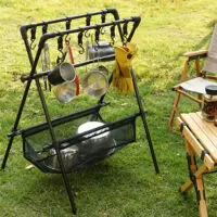 კემპინგის დასაკეცი ჭურჭლის საშრობი კაუჭებით ჩამოსაკიდი სტენდი/სტენდი ჭურჭლისთვის - Image 5