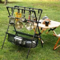 კემპინგის დასაკეცი ჭურჭლის საშრობი კაუჭებით ჩამოსაკიდი სტენდი/სტენდი ჭურჭლისთვის - Image 4