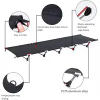 Camping Beds Ultralight Camping Bed, Easy to Assemble, Foldable Tent Bed, Compact and Portable Camping Bed for Camping, Mountaineering and Hiking, Holds 150kg with Carry Bag, Khaki and Black. - Image 6