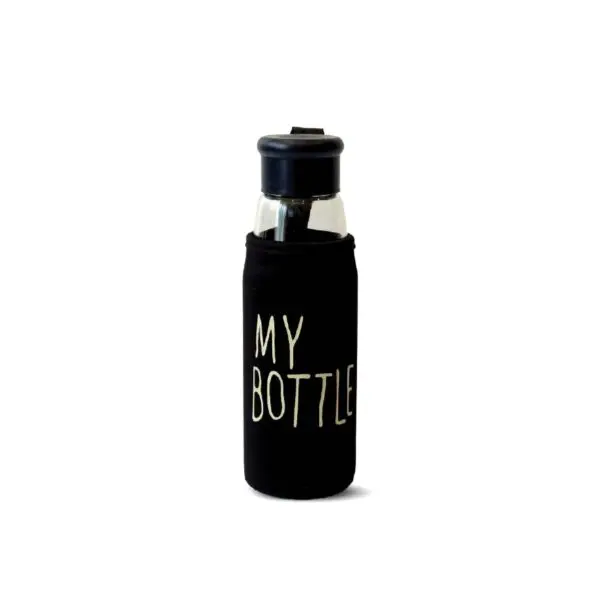 თერმობოთლი 500 მლ My Bottle ბოთლის ქეისით ცხელი და ცივი სასმელებისთვის. შუშის ეკო ბოთლი წყლისა და სხვა სასმელებისთვის