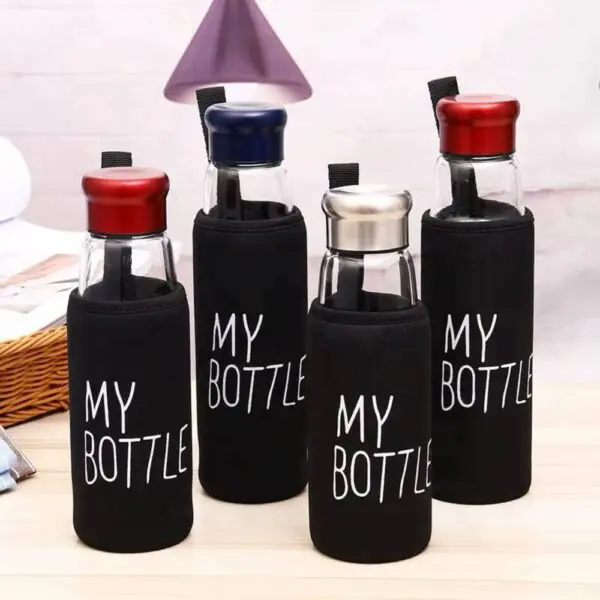 თერმობოთლი 500 მლ My Bottle ბოთლის ქეისით ცხელი და ცივი სასმელებისთვის. შუშის ეკო ბოთლი წყლისა და სხვა სასმელებისთვის