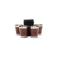 Cups GEORGIA 70ml stainless steel tumblers, small hiking tumblers, 4 stainless steel tumblers with leather pouch and zipper, stainless steel shot glasses, small stainless steel tumbler set, small metal tumblers