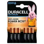 ელემენტი Duracell Optimum AAA/LR03 Alkaline Battery/5000394158849, დურასელის ელემენტები 6 ცალი