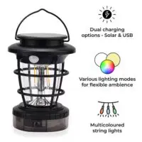 Фонарь на солнечной батарее с режимами освещения, а также разноцветными лентами и USB-зарядным устройством. — изображение 2