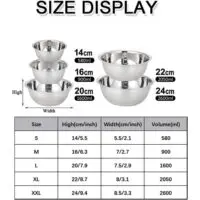 ჯამების ნაკრები, მრავალფუნქციური დიდი ზომის უჟანგავი ფოლადის ნაკრები, სუპის, უჟანგავი ფოლადის თასები, სამზარეულოს წყლის ნიჟარა, ფოლადის მსუბუქი, მეტალის თასი, ხილის გასარეცხი თასი, სამზარეულოს ნაკრები - Image 4