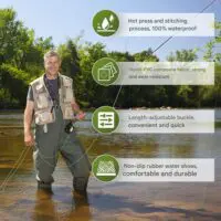 სათევზაო კომბინიზონი, 70D ნეილონის სილიკონით, სანადირო კომბინეზონები ბოტებით, წყალგაუმტარი PVC სათევზაო შარვალი რეგულირებადი მხრის თასმით - Image 2