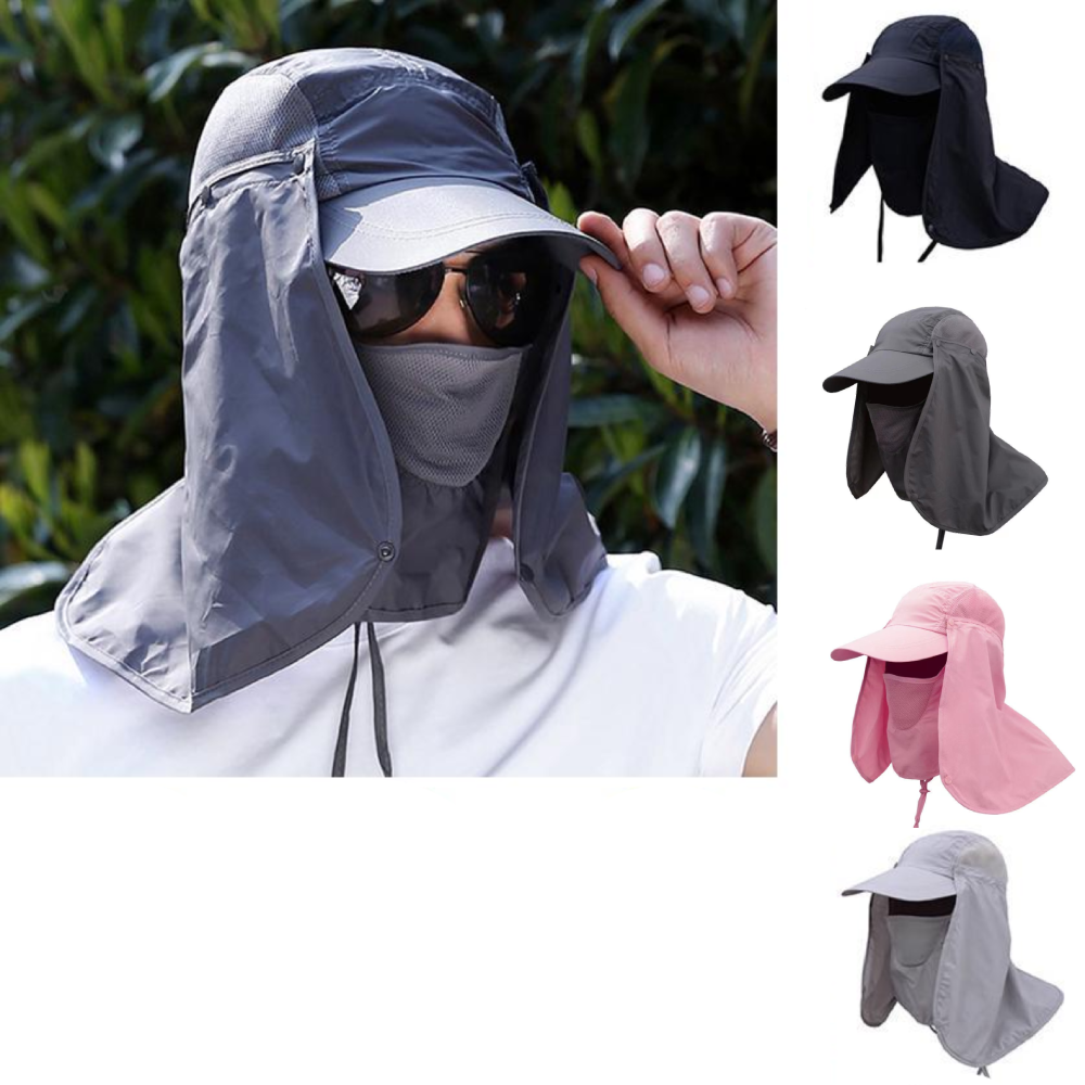 Sun protection cap with visor and full neck and lower face