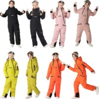 სათხილამურო  კომბინიზონი 4-16 წლამდე კოსტიუმები ბავშვებისთვის, საბავშვო, მოზრდილების ბიჭები და გოგონები თბილი შესქელებული ქარგაუმტარი წყალგაუმტარი აცვიათ მდგრადი ერთი დაფის ორმაგი დაფის ერთ ცალი სათხილამურო კოსტუმი