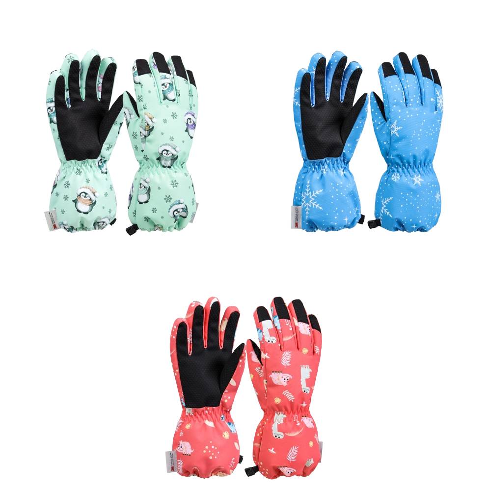 mainskilolskipopski Ski gloves for 4-14 years old, winter children's windproof warm plus velvet thickened outdoor cycling five-finger gloves - Image 1