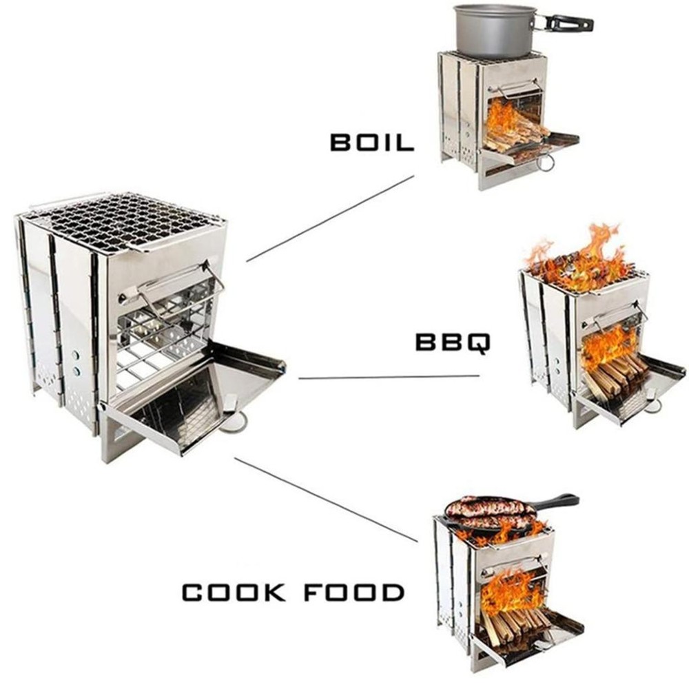 პორტატული ხის ღუმელი სალაშქრო უჟანგავი ფოლადის დასაკეცი მსუბუქი კემპინგ ქურები სამოგზაურო BBQ/ბარბექიუ პიკნიკი ლაშქრობა/პიკნიკი ღუმელი/ ღუმელი/საქვაბე - Image 1