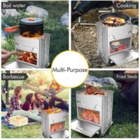 პორტატული ხის ღუმელი სალაშქრო უჟანგავი ფოლადის დასაკეცი მსუბუქი კემპინგ ქურები სამოგზაურო BBQ/ბარბექიუ პიკნიკი ლაშქრობა/პიკნიკი ღუმელი/ ღუმელი/საქვაბე - Image 13