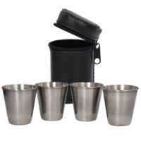 70ml stainless steel tumblers, small hiking tumblers, 4 stainless steel tumblers with leather pouch and zipper, stainless steel shot glasses, small stainless steel tumbler set, small metal tumblers
