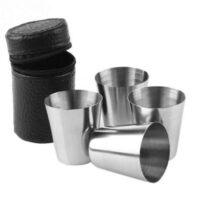 70ml stainless steel tumblers, small hiking tumblers, 4 stainless steel tumblers with leather pouch and zipper, stainless steel shot glasses, small stainless steel tumbler set, small metal tumblers - Image 4