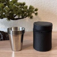 70ml stainless steel tumblers, small hiking tumblers, 4 stainless steel tumblers with leather pouch and zipper, stainless steel shot glasses, small stainless steel tumbler set, small metal tumblers - Image 7