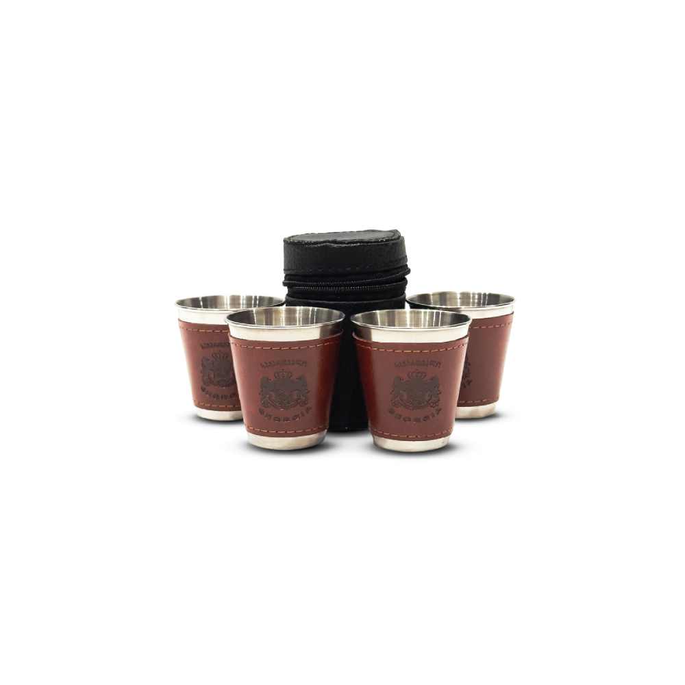 11chikosa Стаканы GEORGIA из нержавеющей стали объёмом 70 мл, небольшие походные стаканы, 4 стакана из нержавеющей стали с кожаным чехлом и застёжкой-молнией, рюмки из нержавеющей стали, набор небольших стаканов из нержавеющей стали, небольшие металлические стаканы — изображение 1