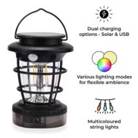 ფანარი, მზის ენერგიაზე მომუშავე განათების რეჟიმებით, ასევე სხვადასხვა ფერის ლენტებით და USB დამტენით - Image 2